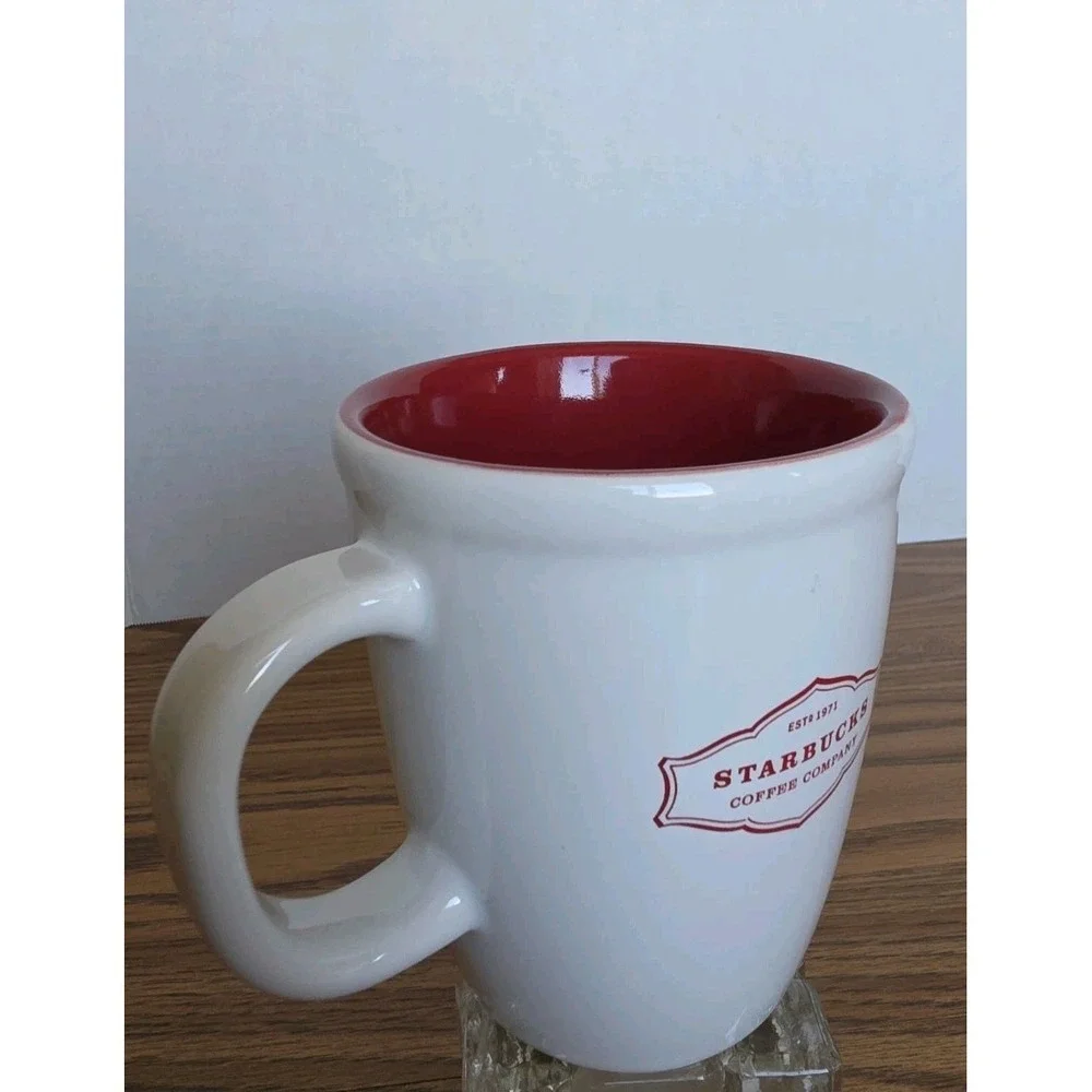 Starbucks Mug, White and Red, 13oz. 2006 EUC Vintage Style MCM
